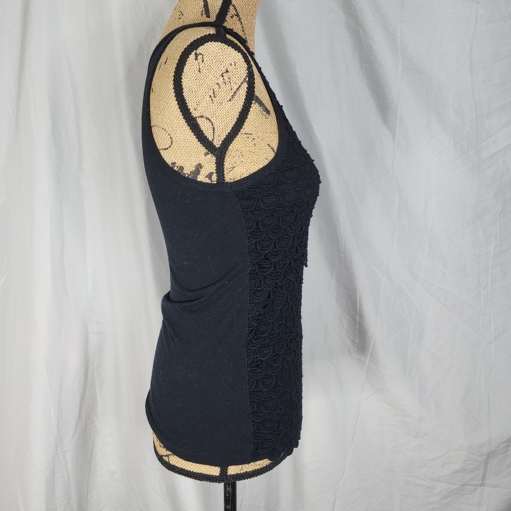 J.CREW Size XXS Black Layered Crochet Front Casual Summer Tank Top 100% Cotton - Picture 3 of 10